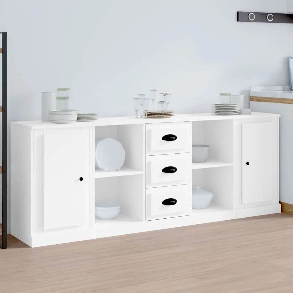 White Sideboards 3 pcs Engineered Wood Storage Cabinet Buffet Furniture Set