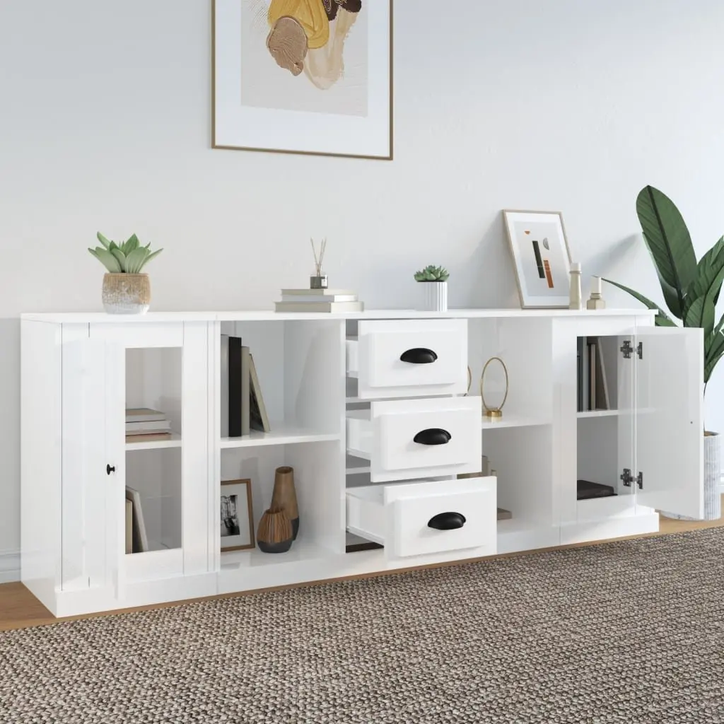 Sideboards High Gloss White Storage Cabinet 3 Piece Set