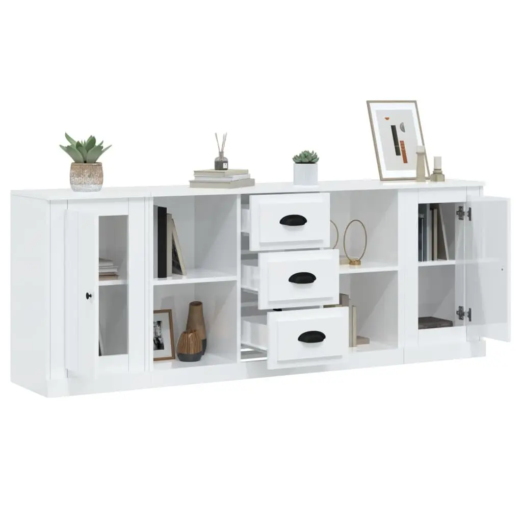 Sideboards High Gloss White Storage Cabinet 3 Piece Set