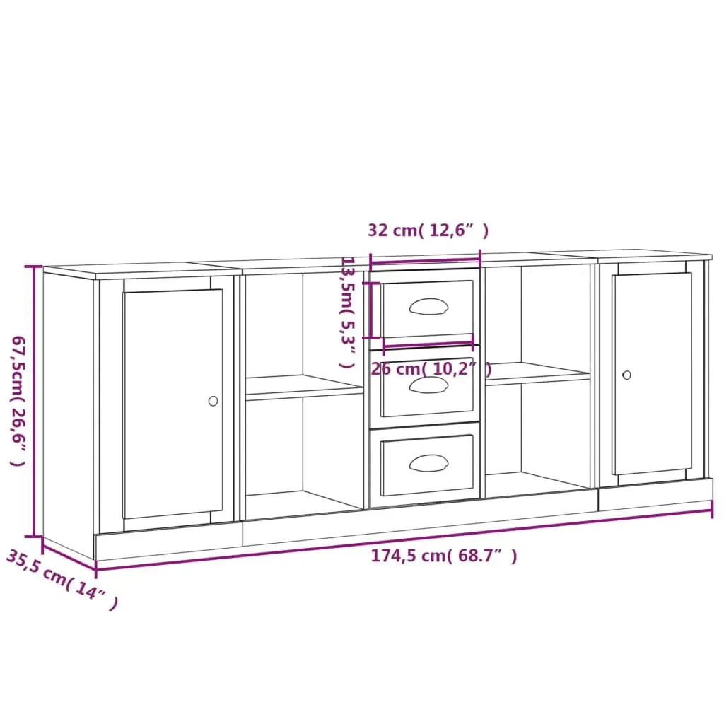 Sideboards High Gloss White Storage Cabinet 3 Piece Set
