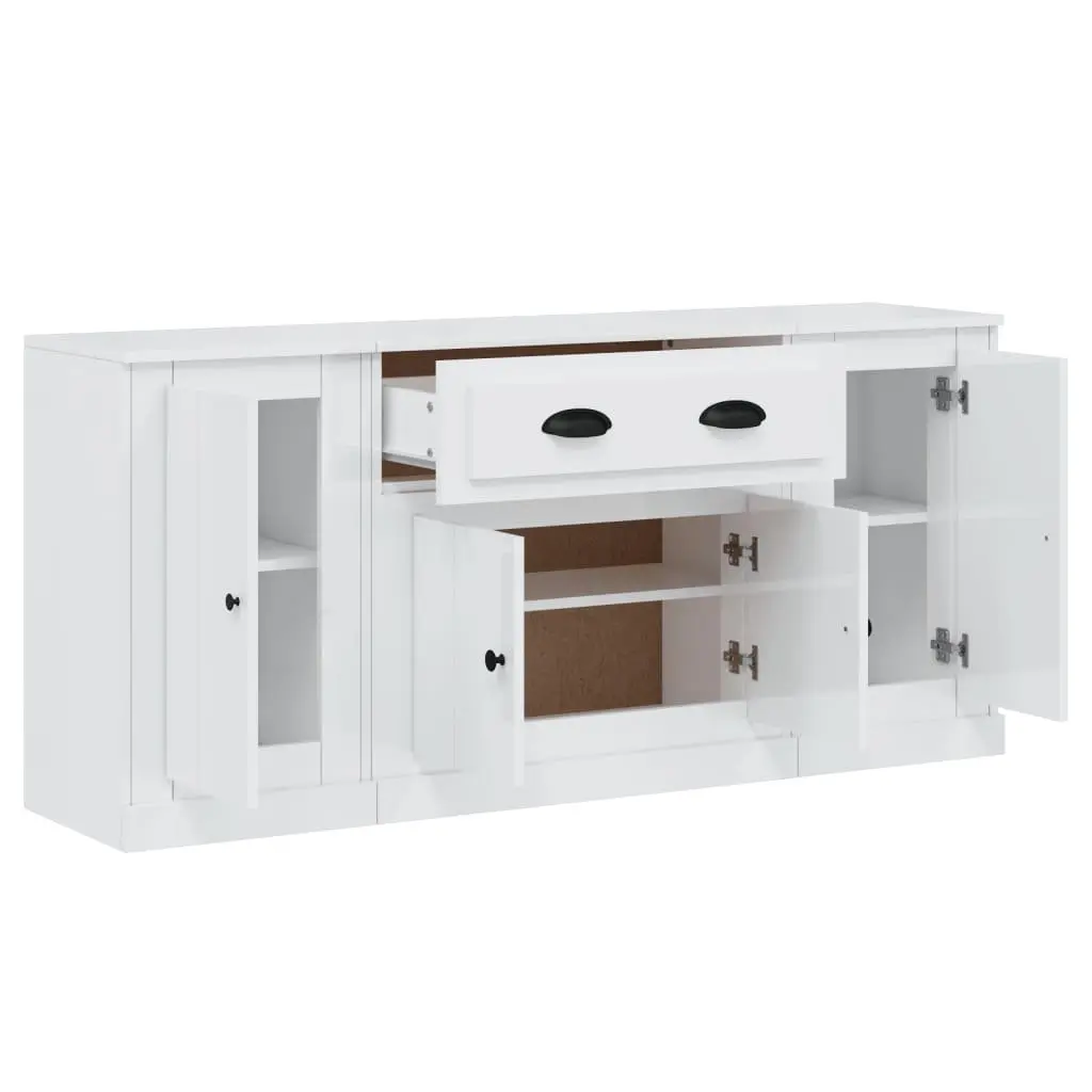 White High Gloss Sideboards Set of 3 Storage Cabinet Buffet Display Furniture
