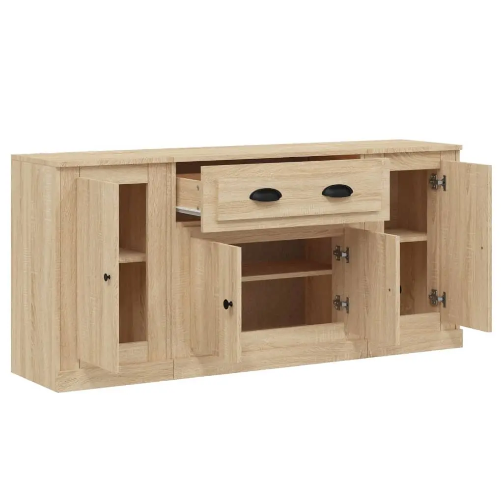 Sideboards 3 pcs Brown Storage Cabinet Engineered Wood Buffet Display Unit