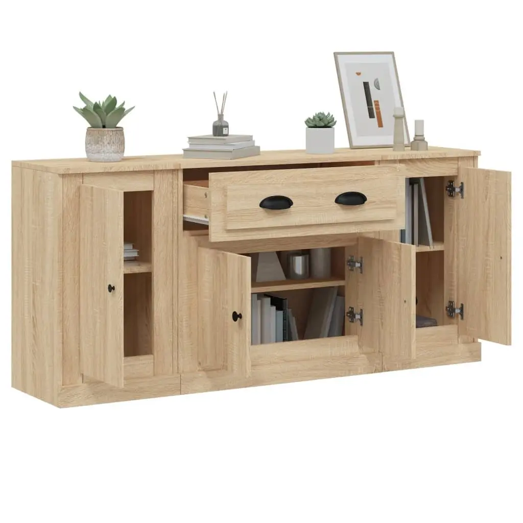 Sideboards 3 pcs Brown Storage Cabinet Engineered Wood Buffet Display Unit