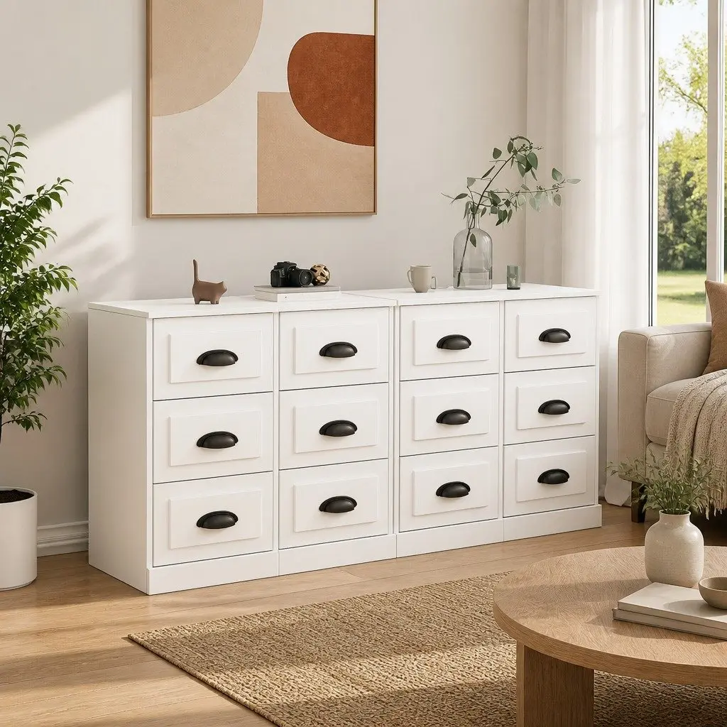 Sideboard Cabinet White Engineered Wood 2 pcs Storage Buffet Furniture Display