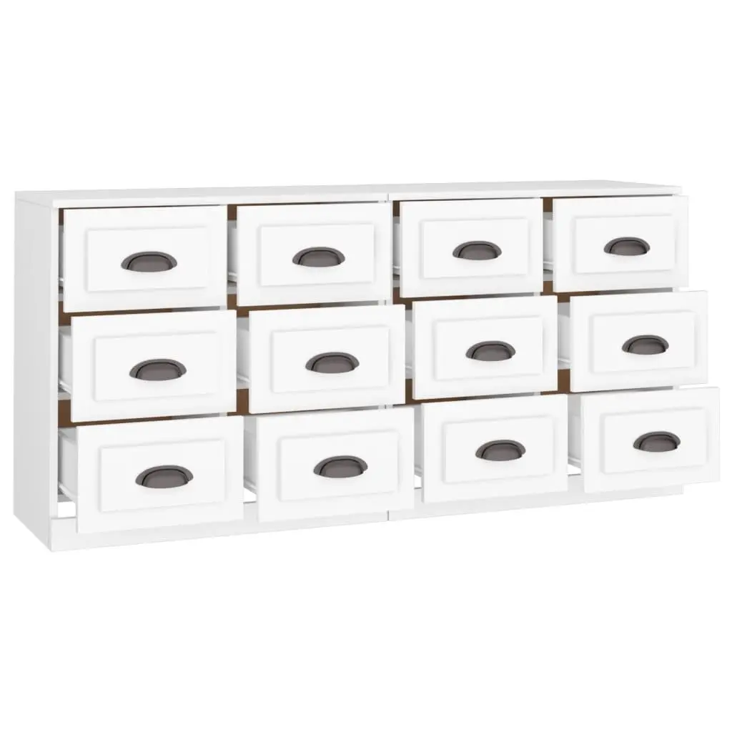 Sideboard Cabinet White Engineered Wood 2 pcs Storage Buffet Furniture Display