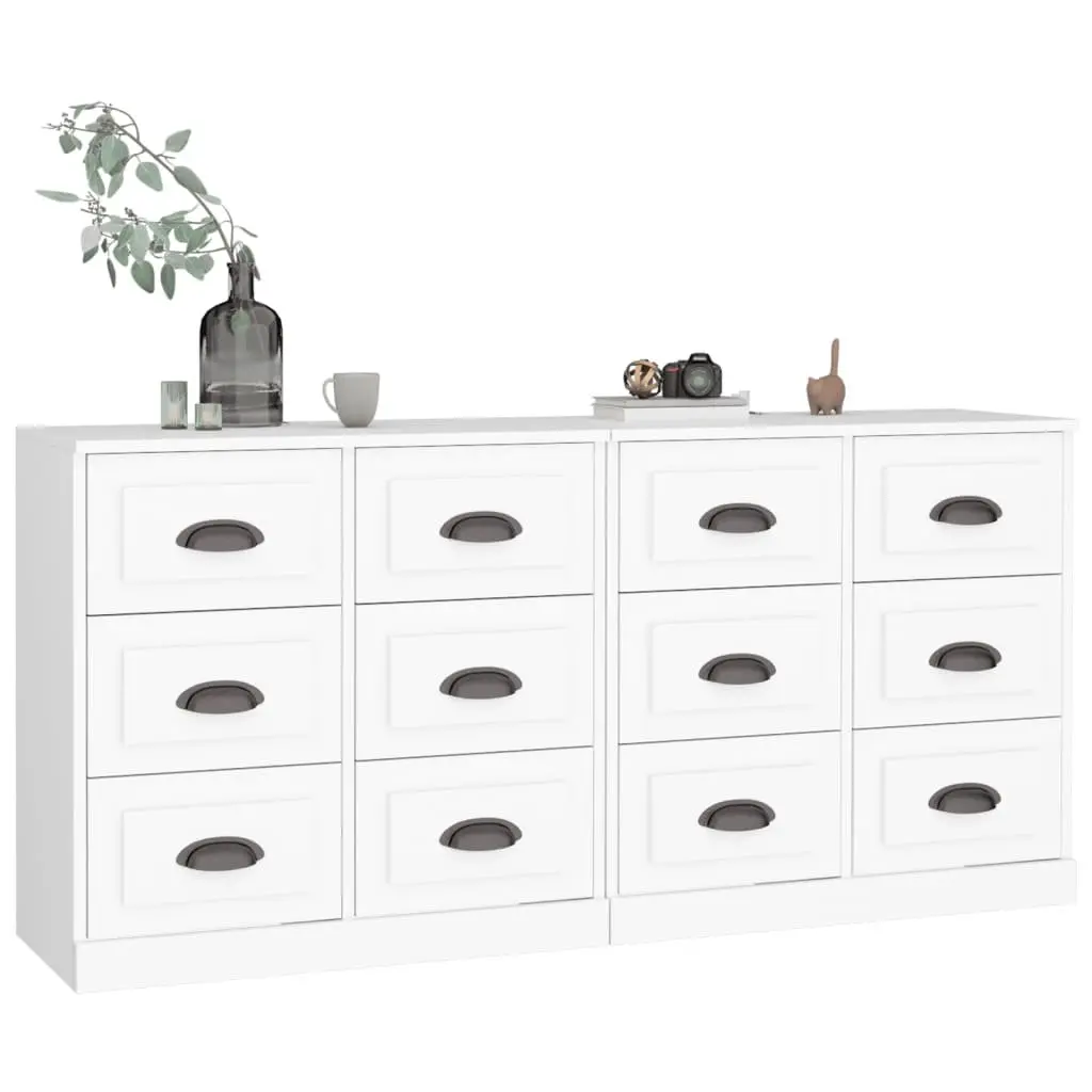 Sideboard Cabinet White Engineered Wood 2 pcs Storage Buffet Furniture Display