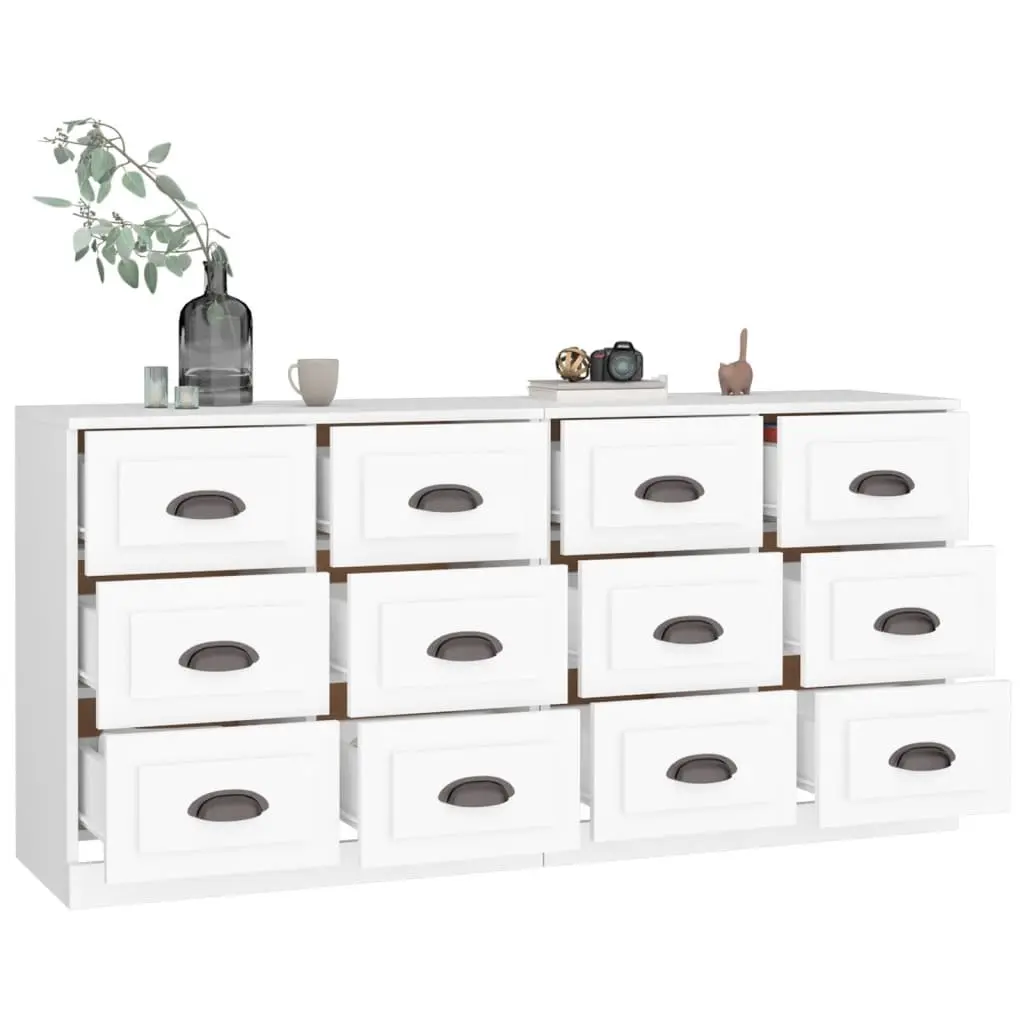 Sideboard Cabinet White Engineered Wood 2 pcs Storage Buffet Furniture Display