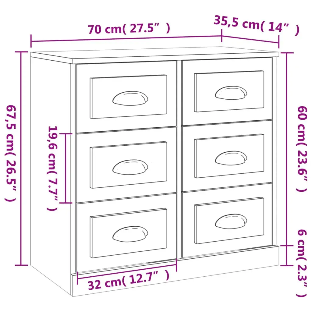 Sideboard Cabinet White Engineered Wood 2 pcs Storage Buffet Furniture Display