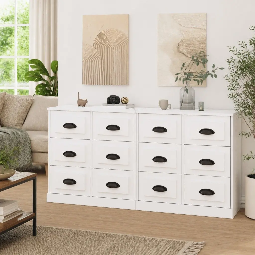 Sideboards High Gloss White Engineered Wood Storage Cabinet 2 Piece