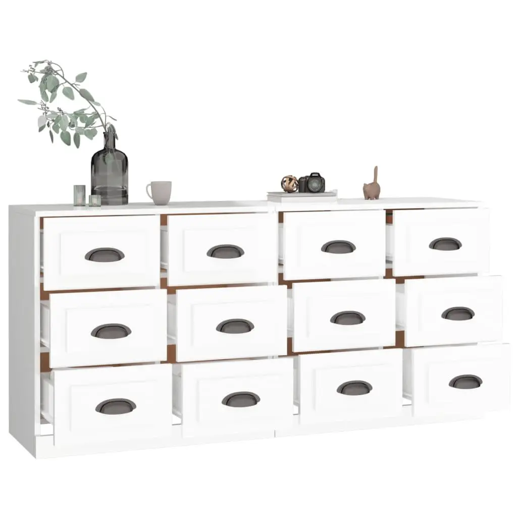 Sideboards High Gloss White Engineered Wood Storage Cabinet 2 Piece
