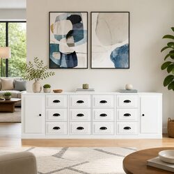 White Engineered Wood Sideboard Cabinet Storage Furniture Cupboard Buffet