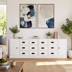 Sideboard Cabinet 3 pcs High Gloss White Engineered Wood Storage Buffet