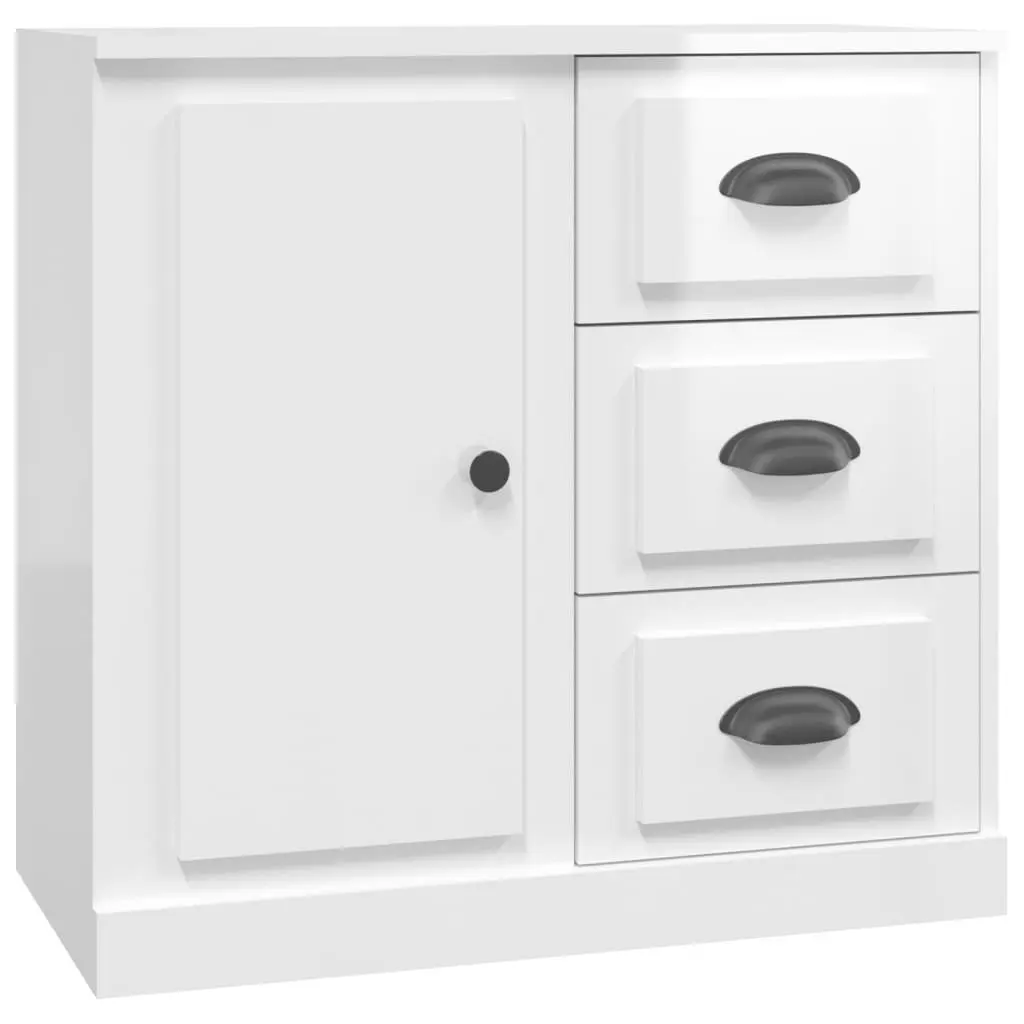 Sideboard Cabinet 3 pcs High Gloss White Engineered Wood Storage Buffet