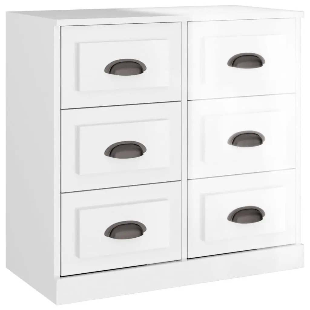 Sideboard Cabinet 3 pcs High Gloss White Engineered Wood Storage Buffet