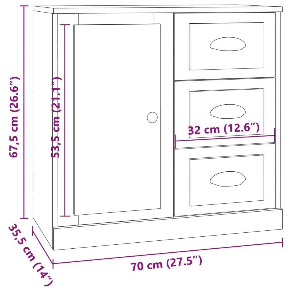 Sideboard Cabinet 3 pcs High Gloss White Engineered Wood Storage Buffet