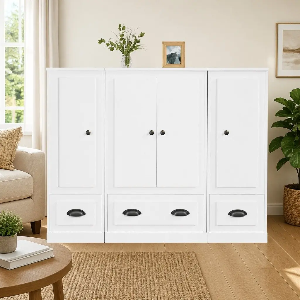 3-Piece White Highboard Storage Set