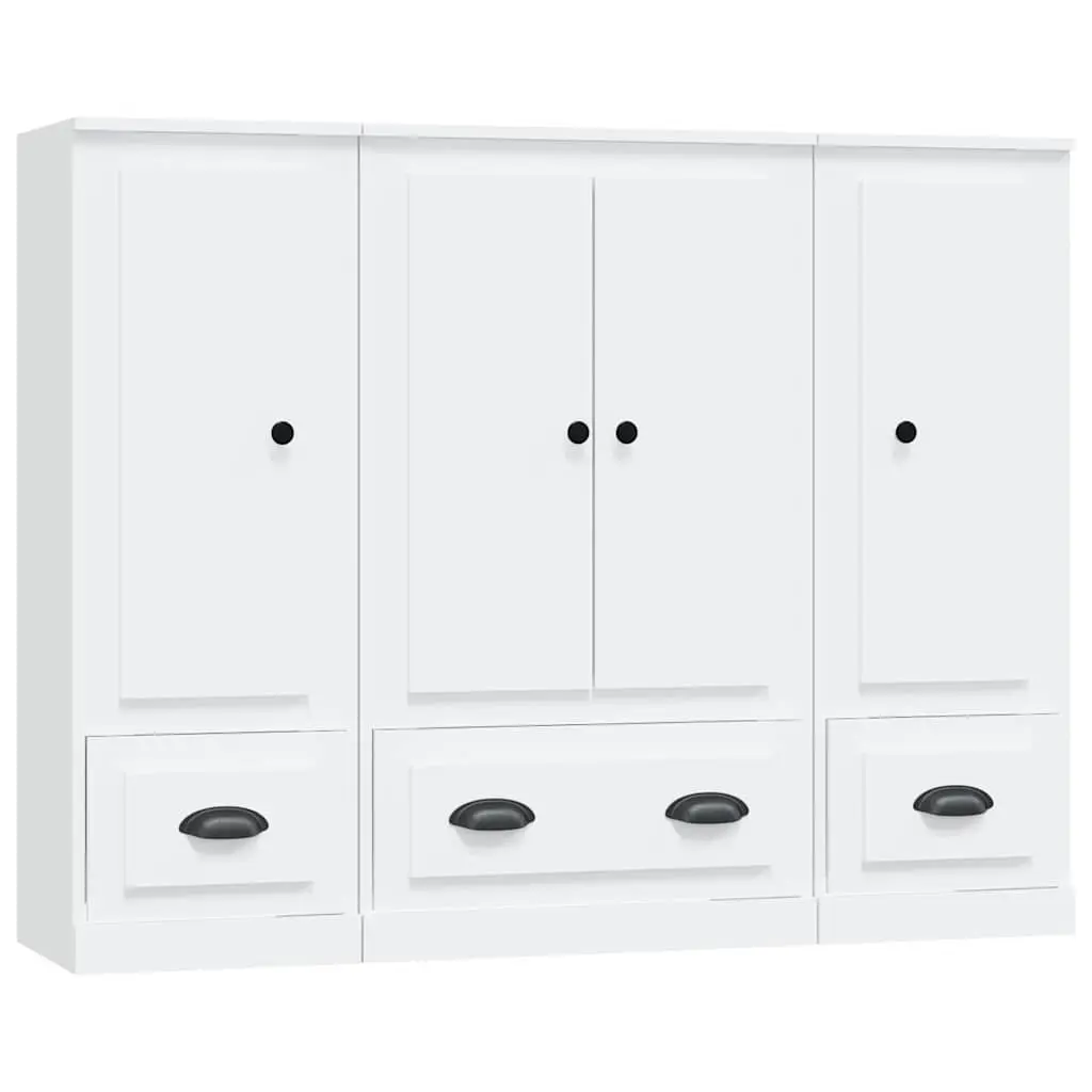 3-Piece White Highboard Storage Set