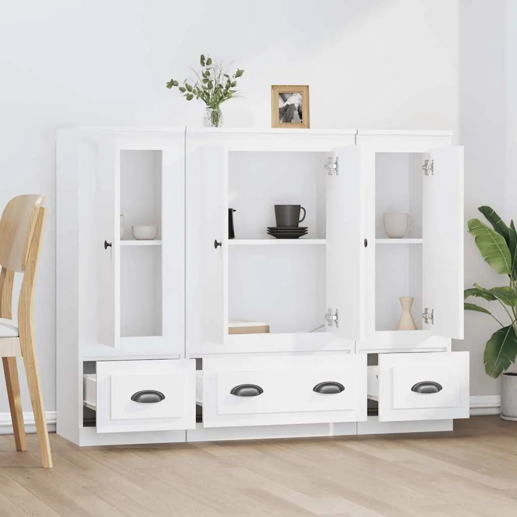 3-Piece White Highboard Storage Set