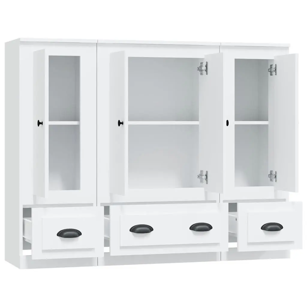 3-Piece White Highboard Storage Set