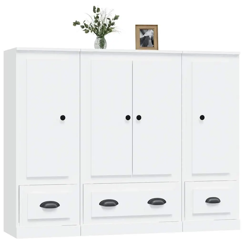 3-Piece White Highboard Storage Set