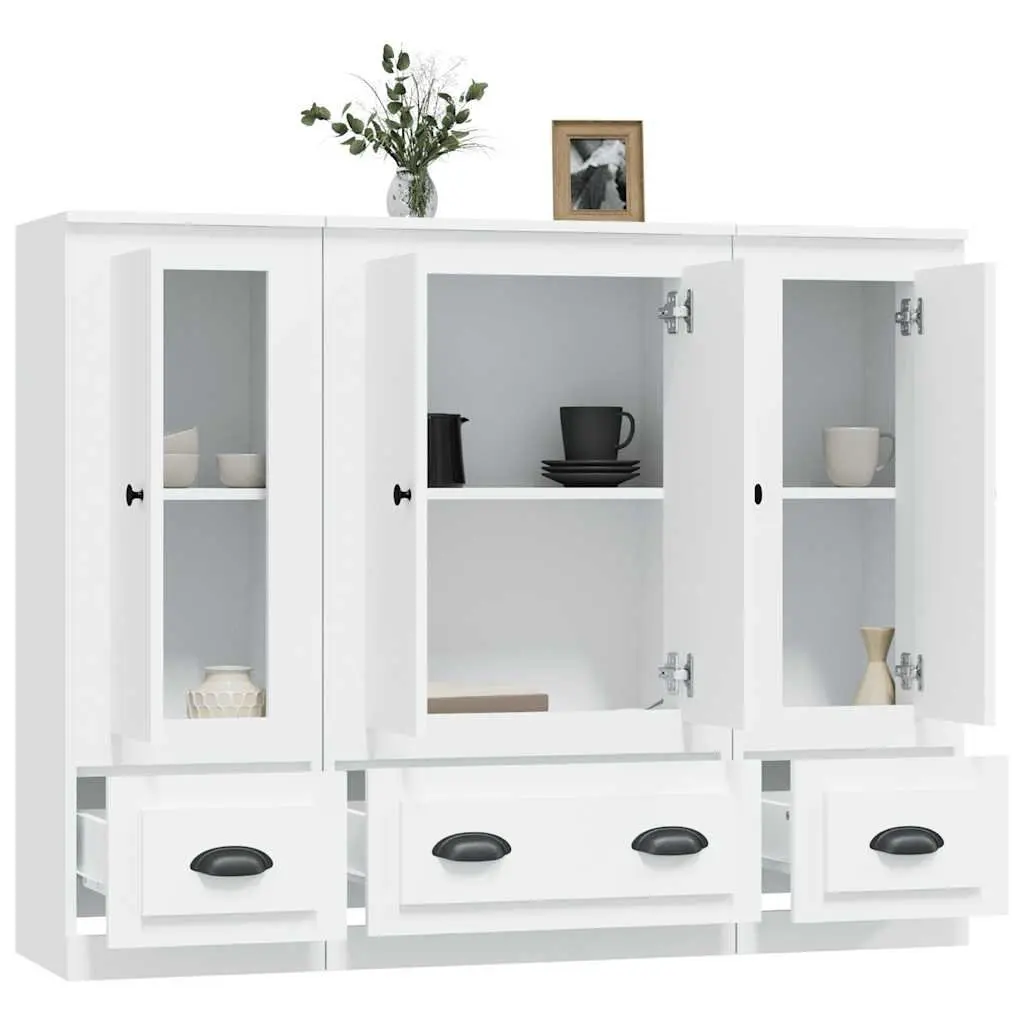 3-Piece White Highboard Storage Set