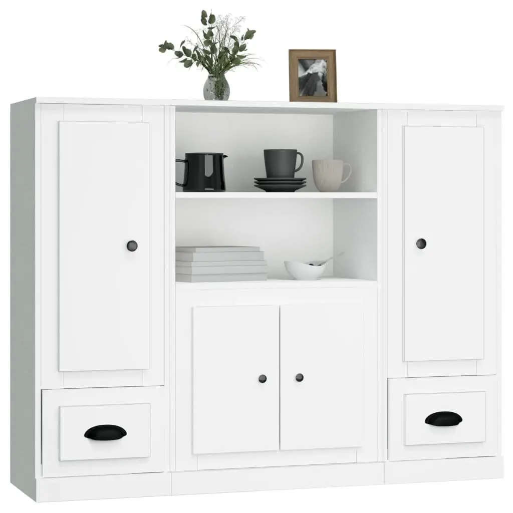 Highboards 3 pcs White Storage Cabinet Sideboard Buffet Engineered Wood