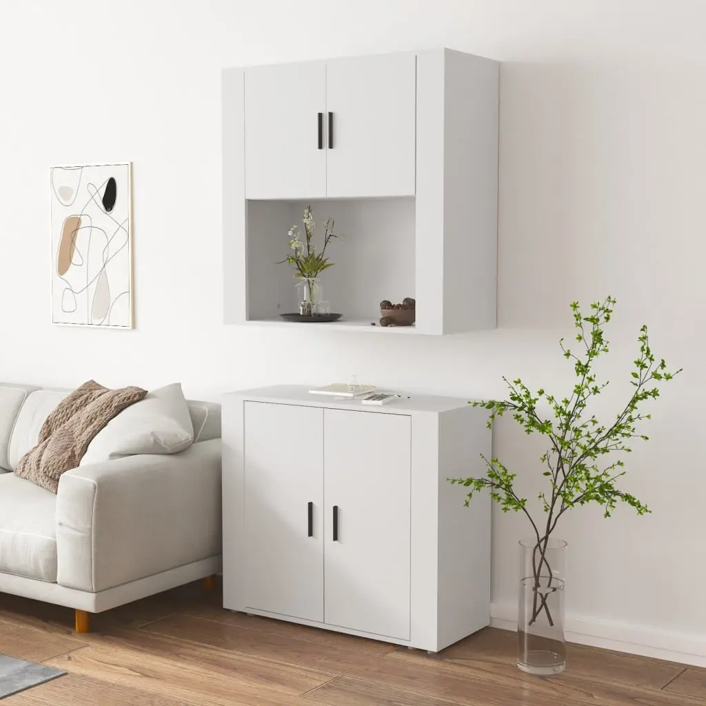 Sideboard Wall-Mounted Storage Cabinet White Engineered Wood