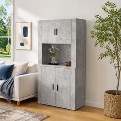 Highboard Sideboard Storage Cabinet Wall-Mounted Grey Engineered Wood Buffet