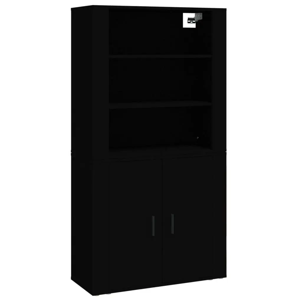 Wall-Mounted Highboard Black Engineered Wood Storage Cabinet Sideboard