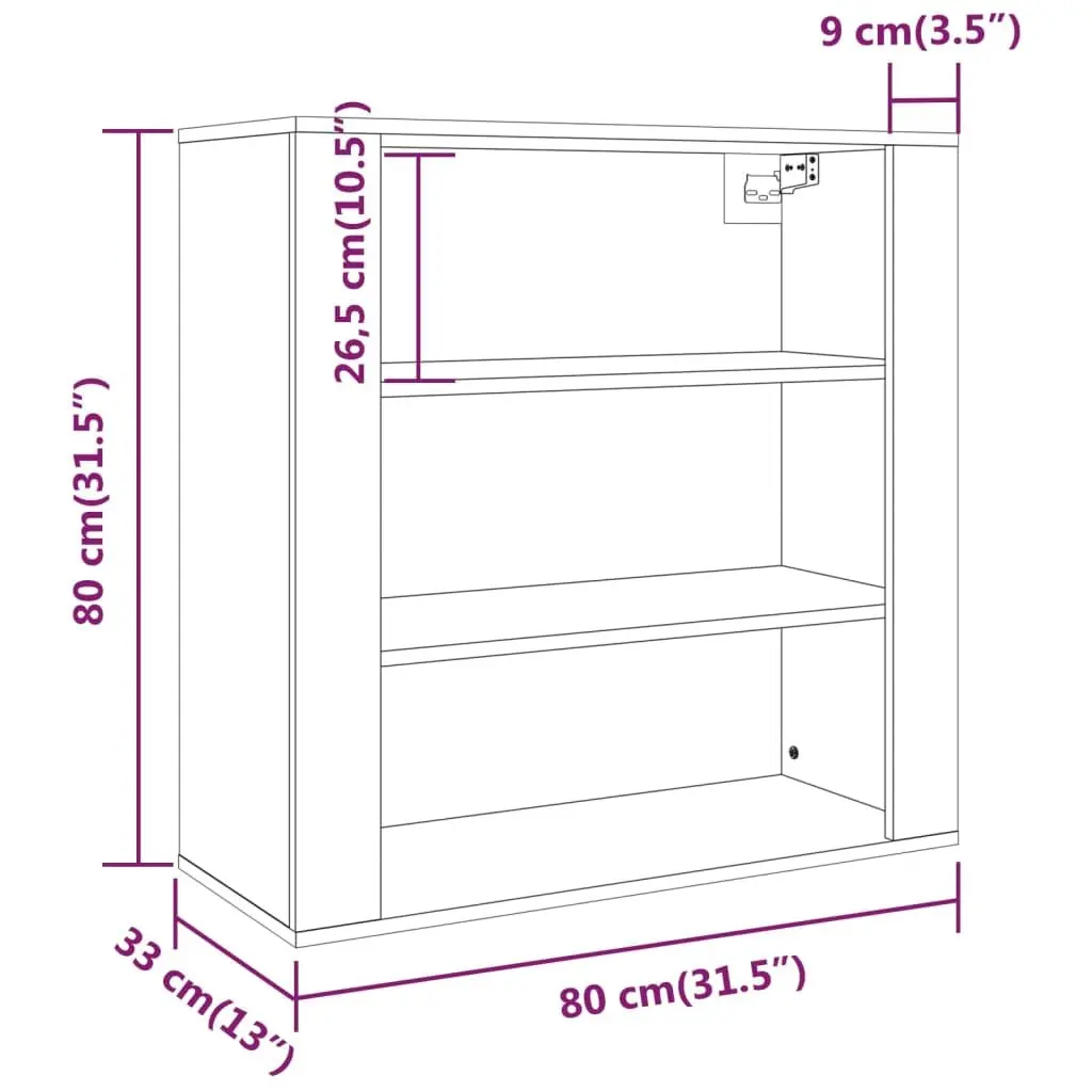 Wall-Mounted Highboard Black Engineered Wood Storage Cabinet Sideboard