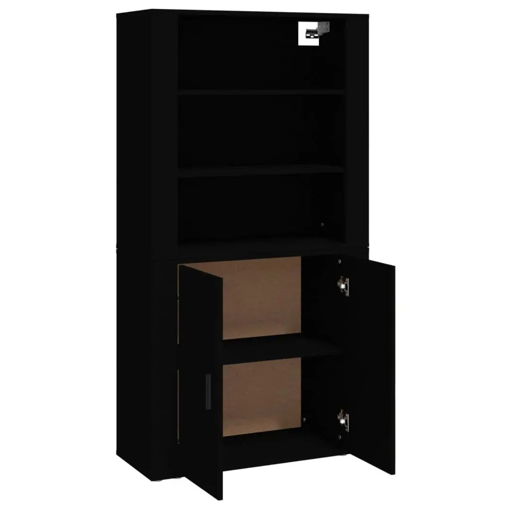 Wall-Mounted Highboard Black Engineered Wood Storage Cabinet Sideboard