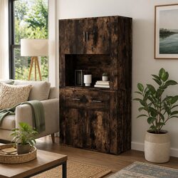 Highboard Sideboard Buffet Cabinet Storage Engineered Wood Brown Wall-Mounted