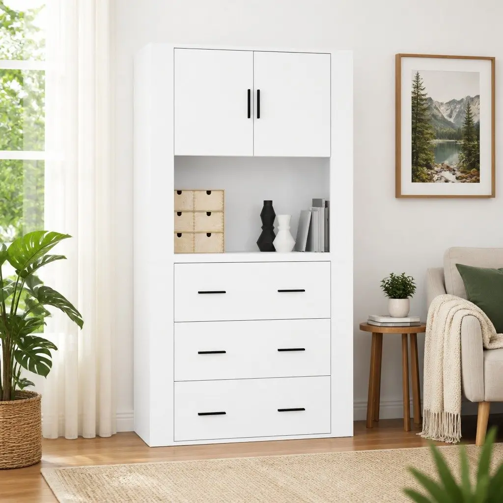 Highboard Wall-Mounted Storage Cabinet White Engineered Wood