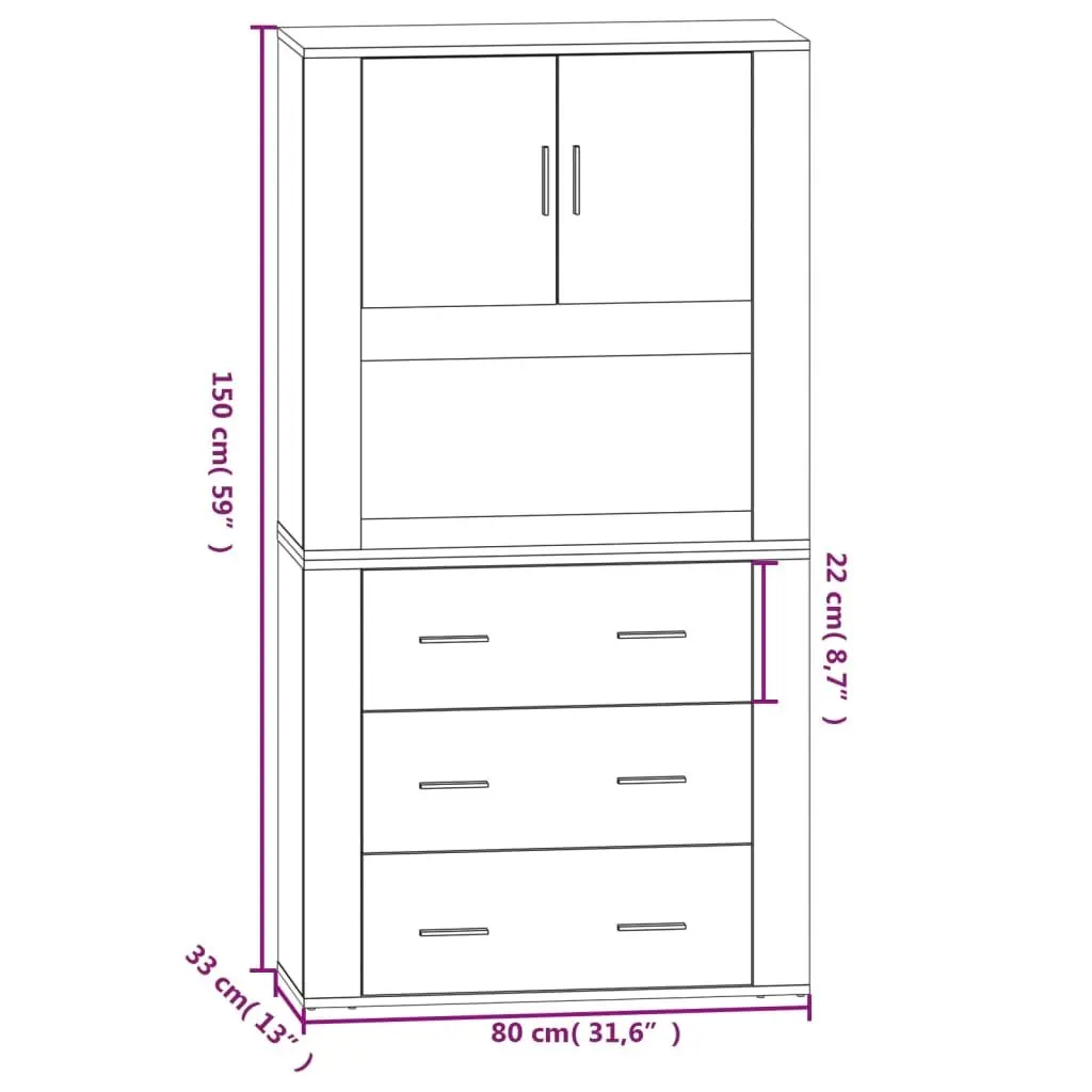 Highboard Wall-Mounted Storage Cabinet White Engineered Wood