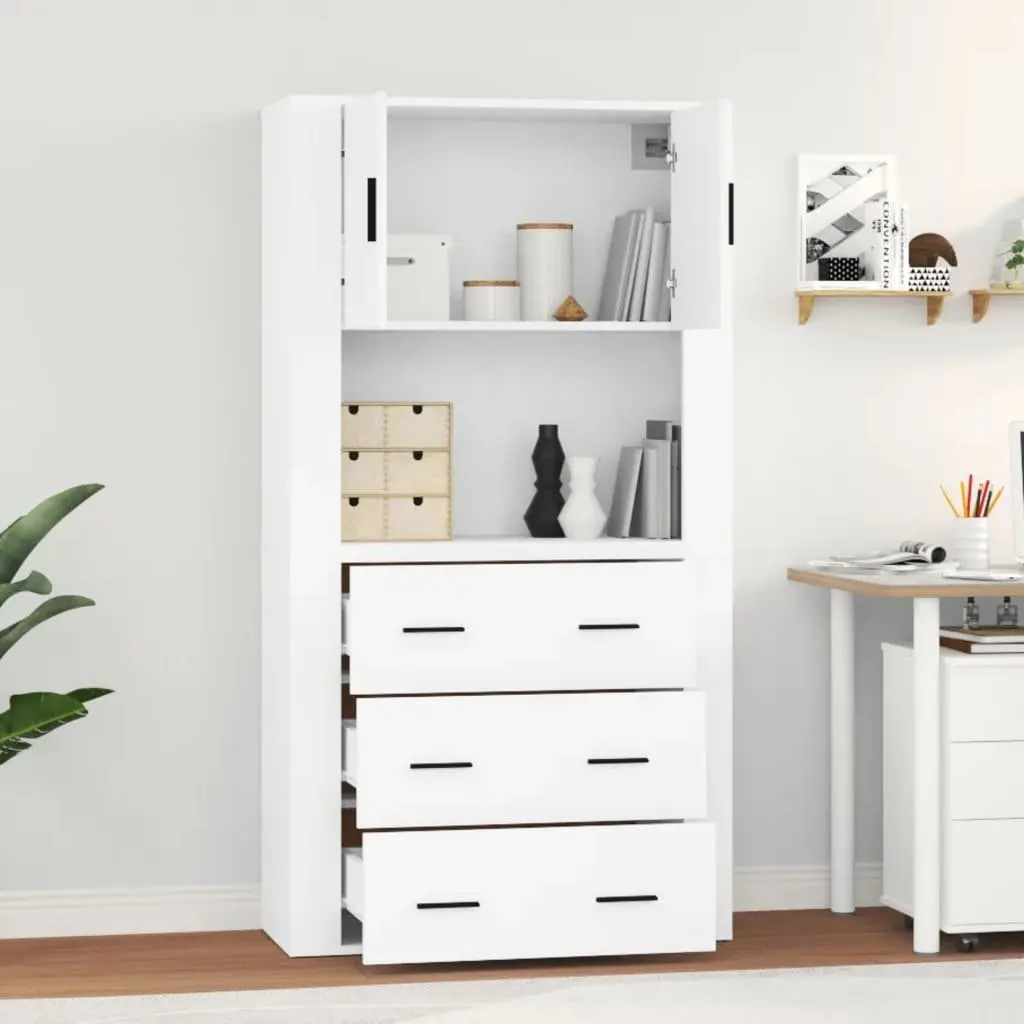Highboard Wall-Mounted Storage Cabinet White Engineered Wood