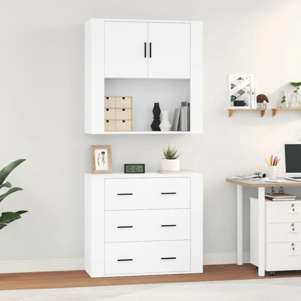 Highboard Wall-Mounted Storage Cabinet White Engineered Wood