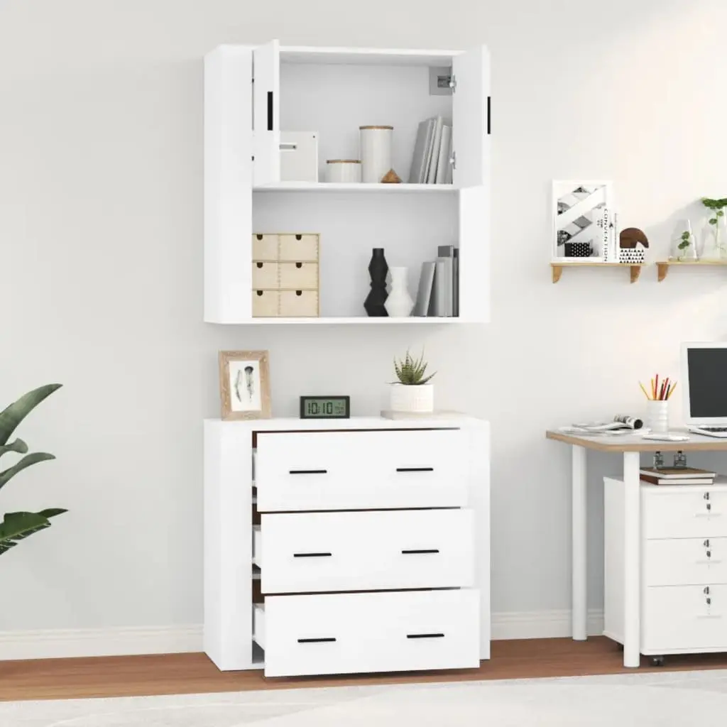 Highboard Wall-Mounted Storage Cabinet White Engineered Wood