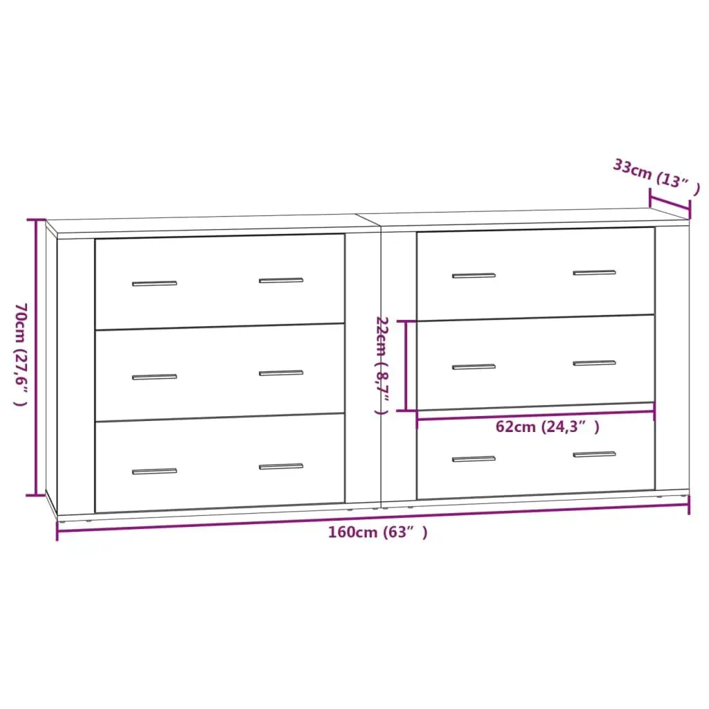 Sideboards 2 pcs White Storage Cabinet Engineered Wood Furniture Buffet