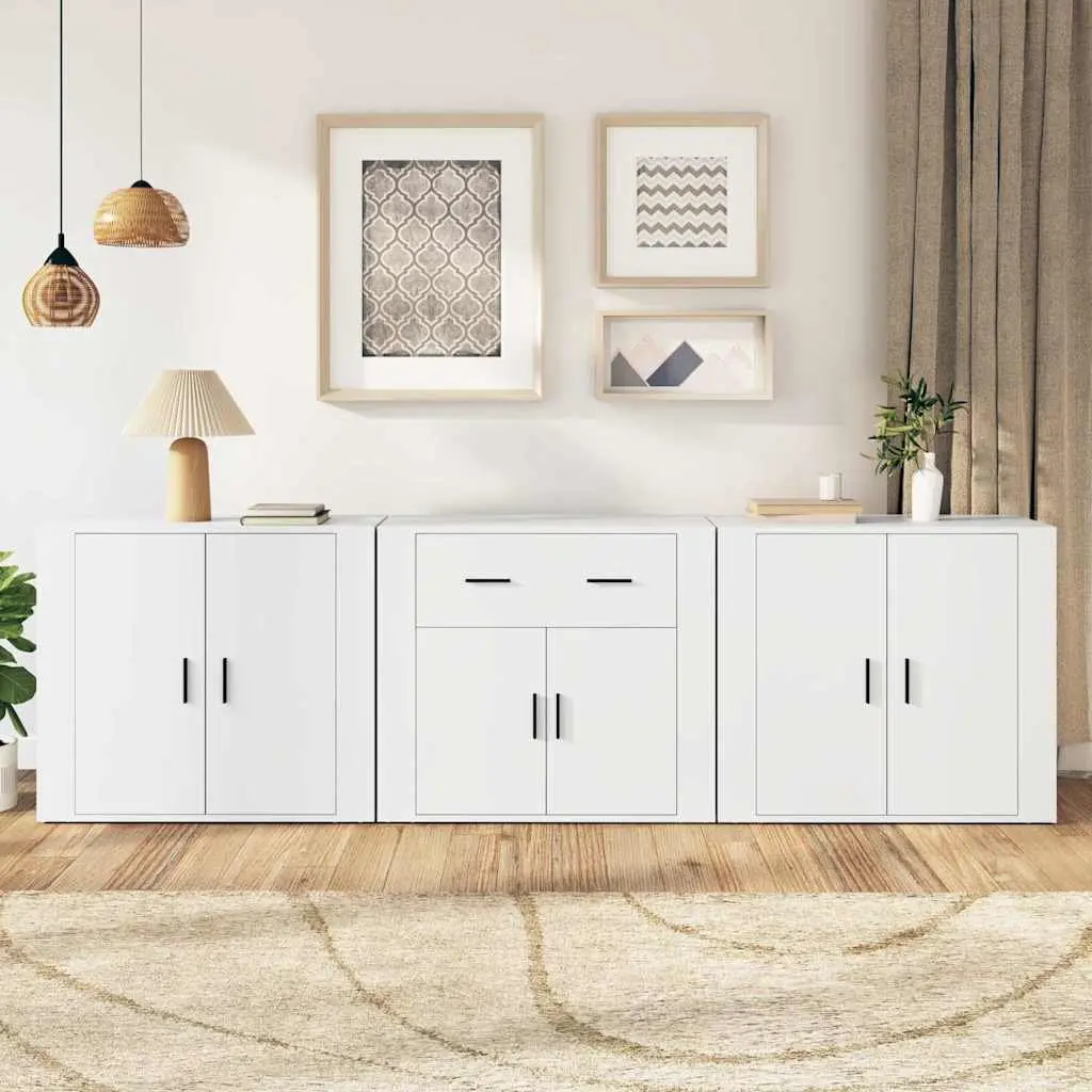 White Engineered Wood Sideboard Cabinet Set