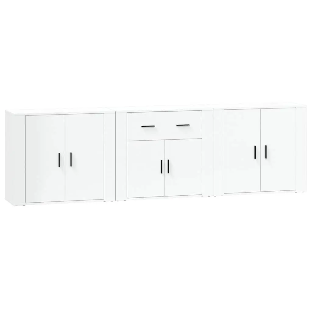 White Engineered Wood Sideboard Cabinet Set