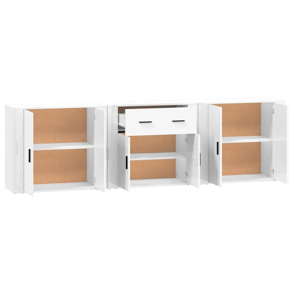 White Engineered Wood Sideboard Cabinet Set