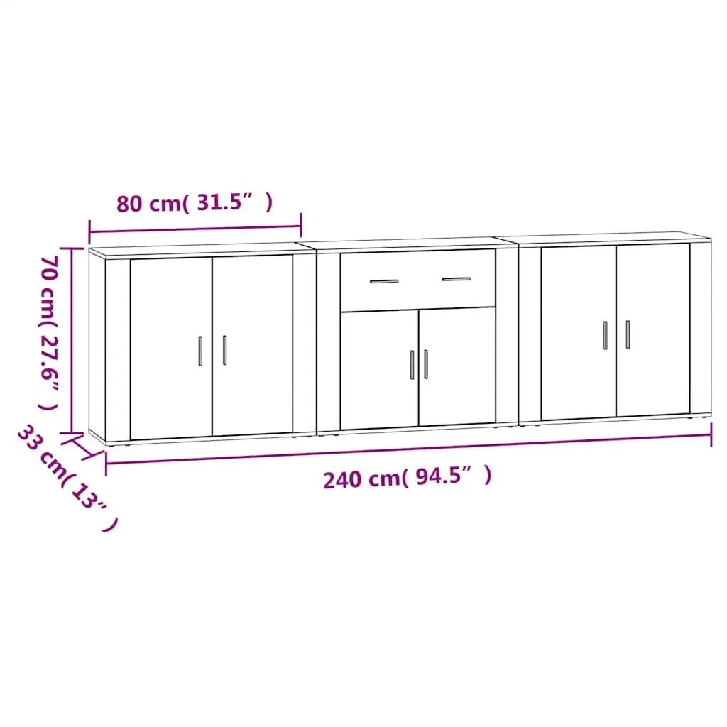 White Engineered Wood Sideboard Cabinet Set