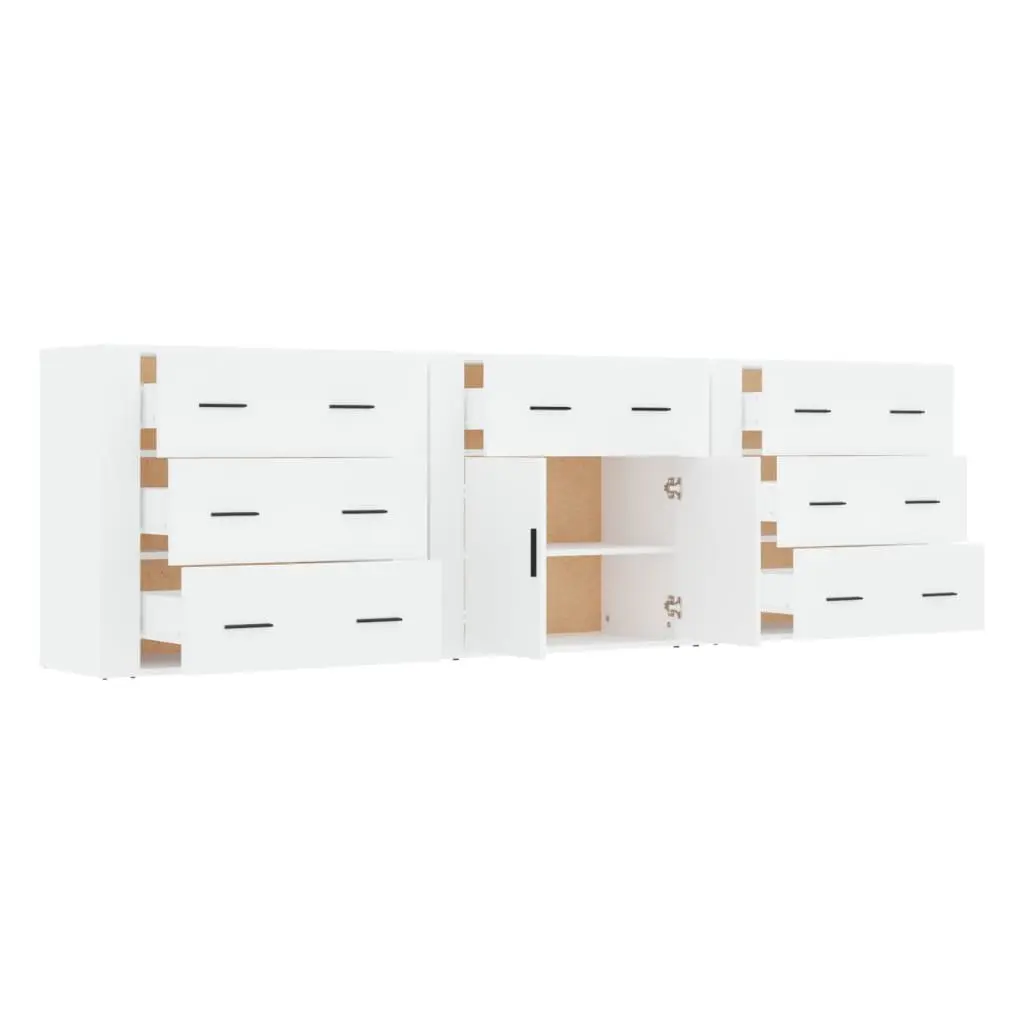 Sideboards 3 Piece White Storage Cabinet Engineered Wood Buffet Display Unit