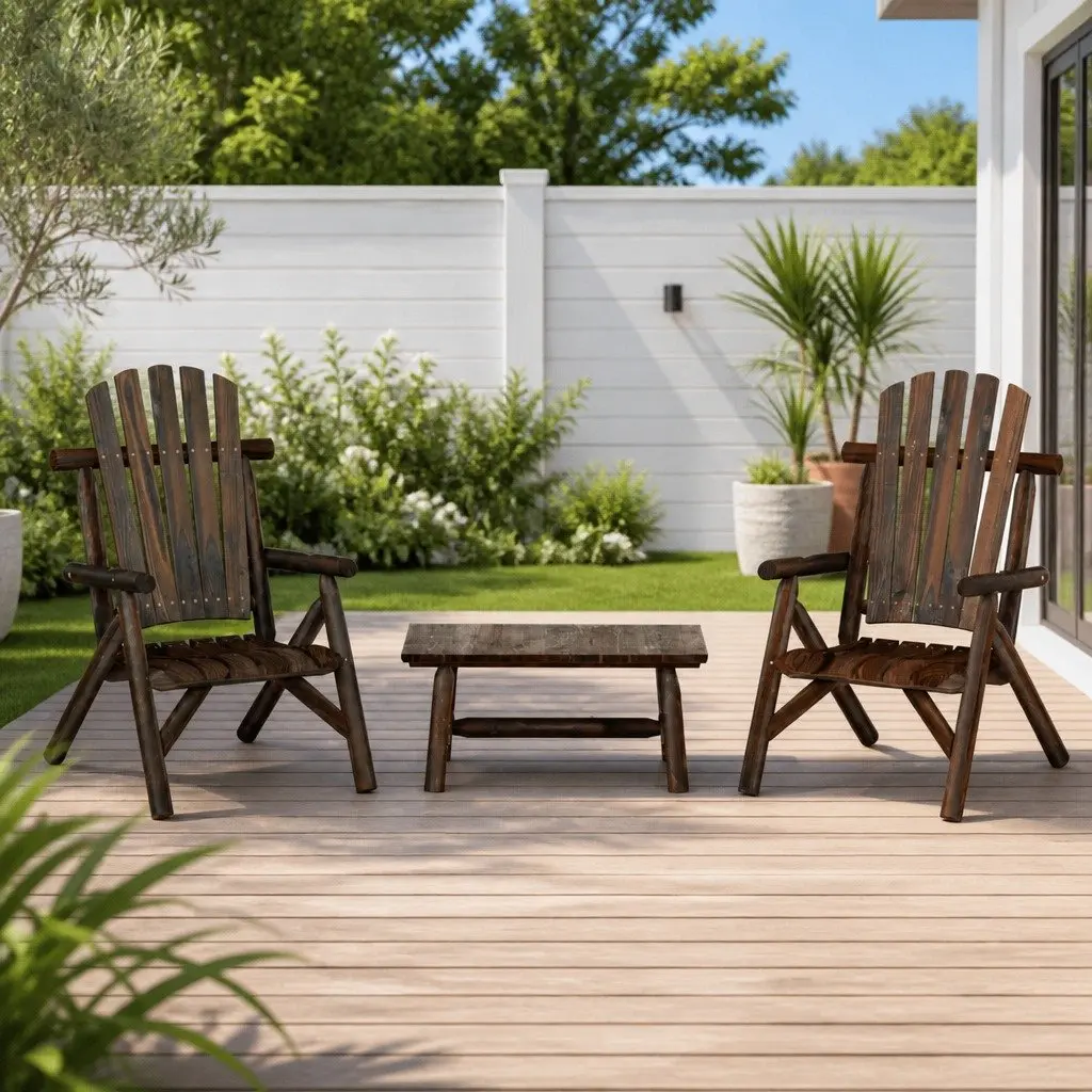 3 Piece Garden Lounge Set Solid Wood Armchairs Coffee Table
