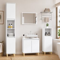 Bathroom Furniture Set 3 Piece White Storage Cabinet Vanity Unit Engineered Wood