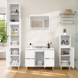 3 Piece Bathroom Furniture Set White Storage Cabinets Engineered Wood Vanity