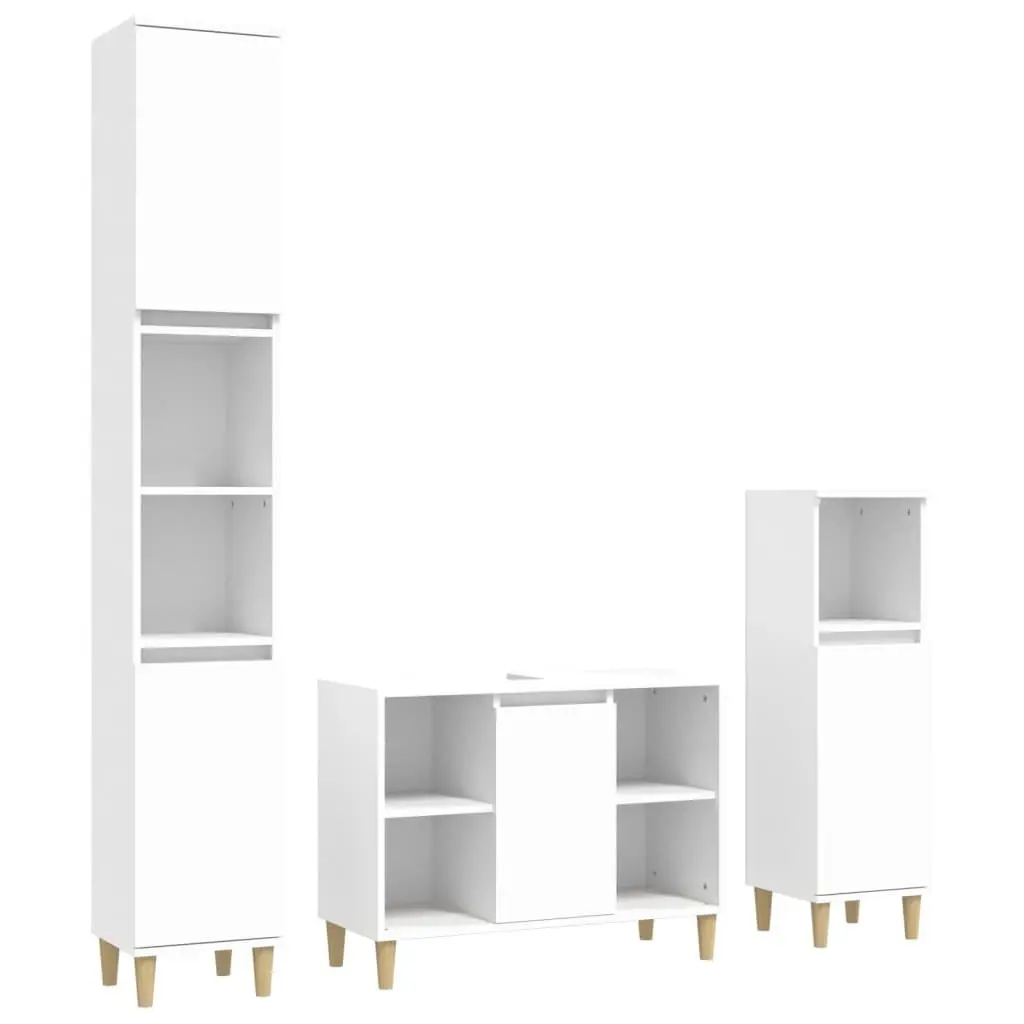 3 Piece Bathroom Furniture Set White Storage Cabinet Vanity Unit Sink Basin