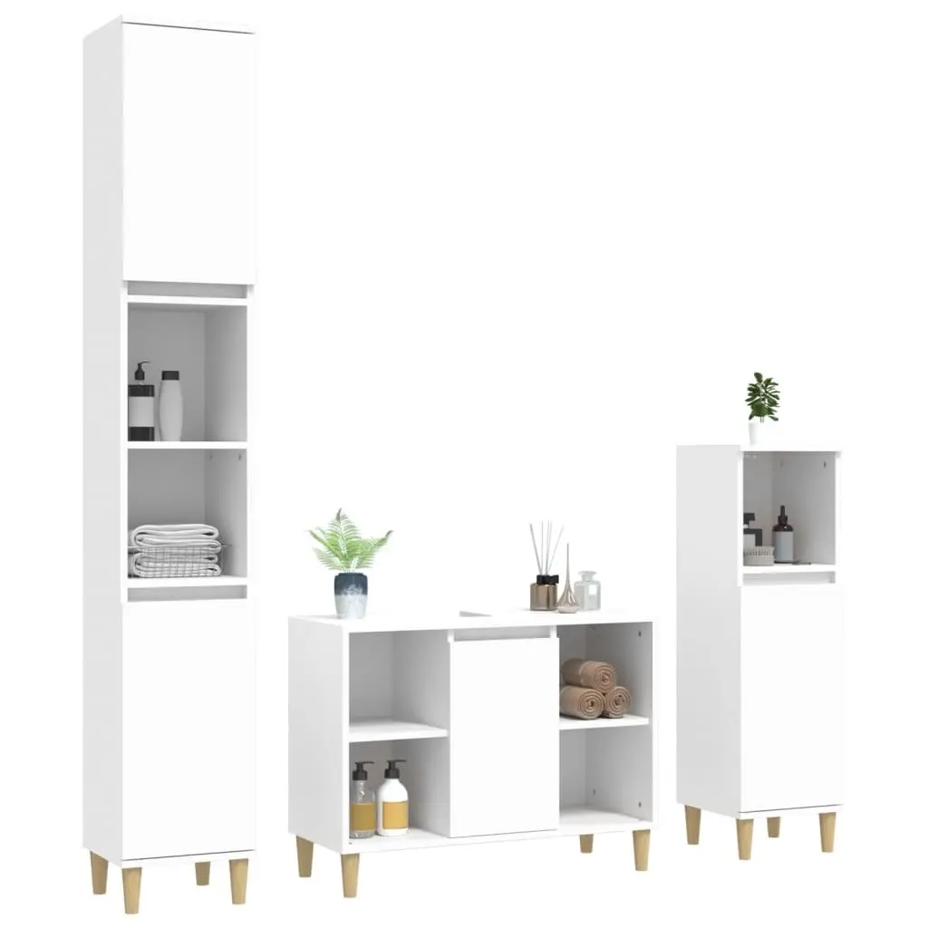 3 Piece Bathroom Furniture Set White Storage Cabinet Vanity Unit Sink Basin