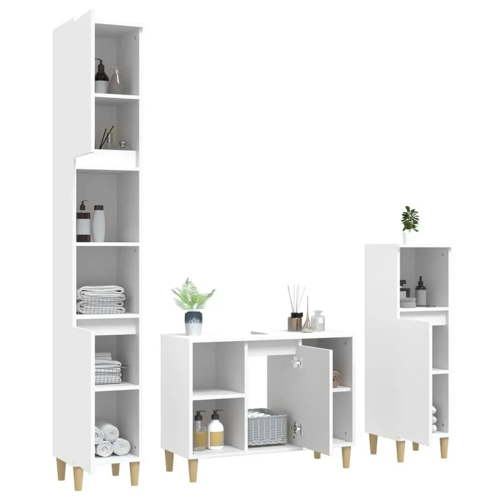 3 Piece Bathroom Furniture Set White Storage Cabinet Vanity Unit Sink Basin