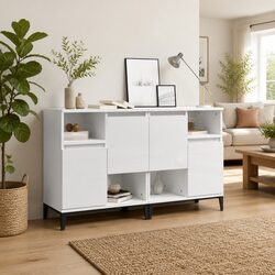 High Gloss White Sideboards Storage Cabinet Engineered Wood 60x35x70cm Set of 2